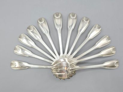 CARON
Silver oyster fork set (12), filets...