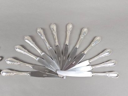 Double set of knives with forged silver handles...