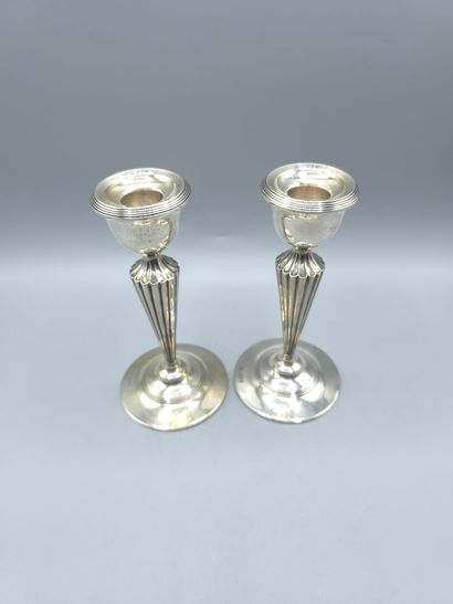 ENGLAND. 
Pair of silver candlesticks, ringed...