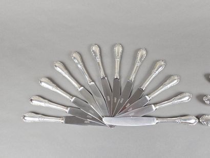 Double set of knives with forged silver handles...
