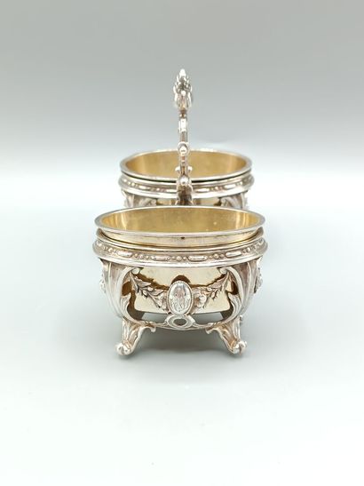 MARREL
Louis XVI-style silver double salt...