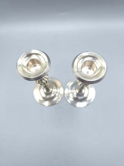 ENGLAND. 
Pair of silver candlesticks, ringed...