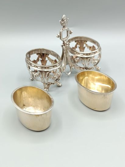 MARREL
Louis XVI-style silver double salt...