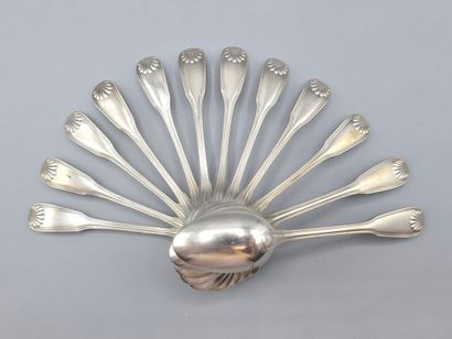 CARON
Silver spoon set (12), filets coquilles...