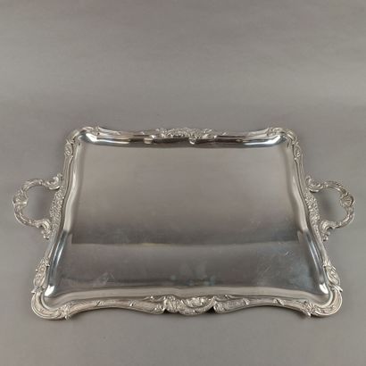 Plateau de service en métal argenté de style...