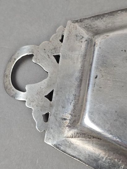 Small silver navette-shaped tray with two...