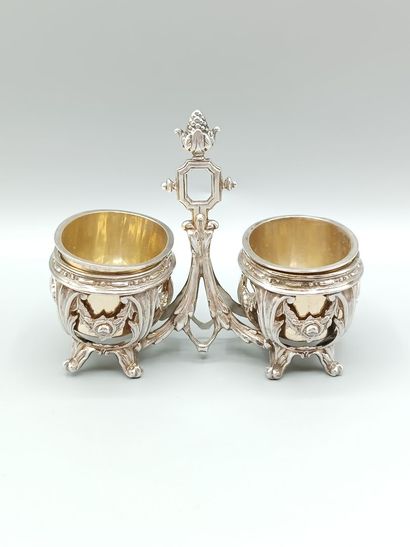 MARREL
Louis XVI-style silver double salt...