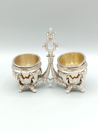 MARREL
Louis XVI-style silver double salt...