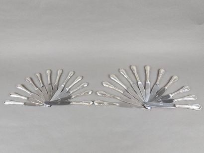 Double set of knives with forged silver handles...