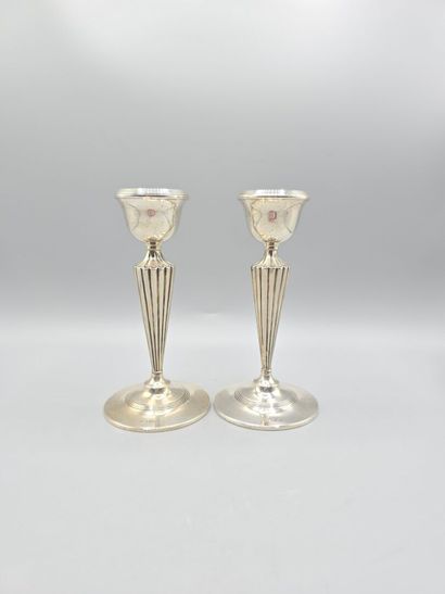 ENGLAND. 
Pair of silver candlesticks, ringed...