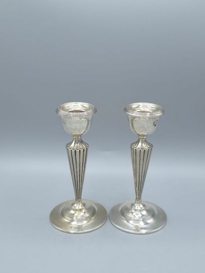 ENGLAND. 
Pair of silver candlesticks, ringed...