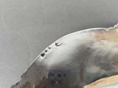 A silver tray with a curved shape.
The wing...