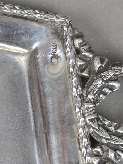 Small silver navette-shaped tray with two...