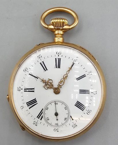 Montre de poche circulaire en or jaune 750°°...
