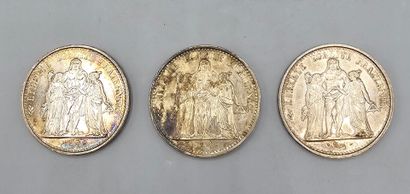 FRANCE. 
Lot de trois pièces de 10 francs...