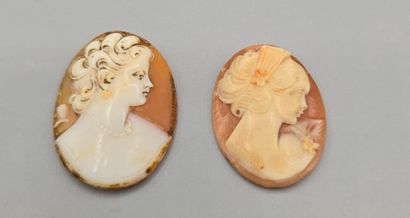 Deux camées de forme ovale, fonds dans les...