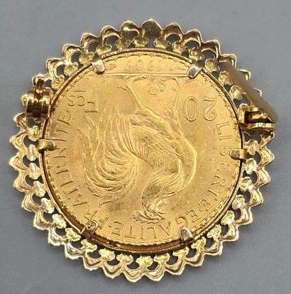 Pièce de 20 francs en or jaune montée en...
