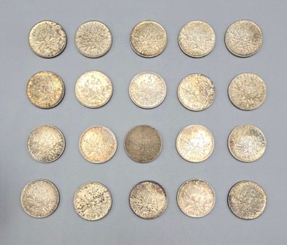 FRANCE. 
Lot de 19 pièces de 5 francs 