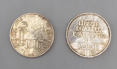 FRANCE.
2 pièces commémoratives de 100 francs...