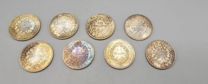 FRANCE. 
Lot de huit pièces de 50 francs...