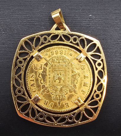 Pièce de 20 francs en or jaune montée en...