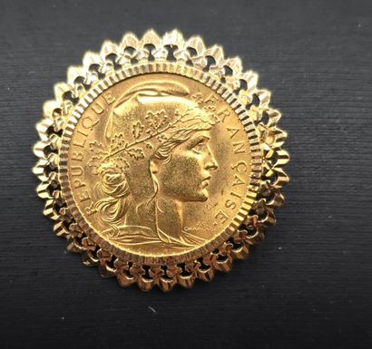 Pièce de 20 francs en or jaune montée en...