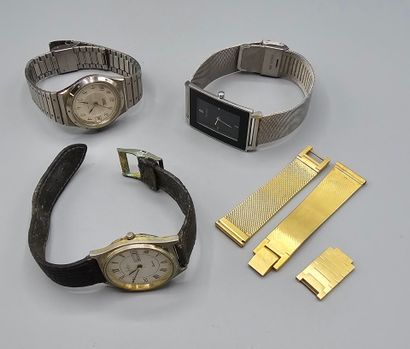 Lot de trois montres d'homme en métal dont:
-...