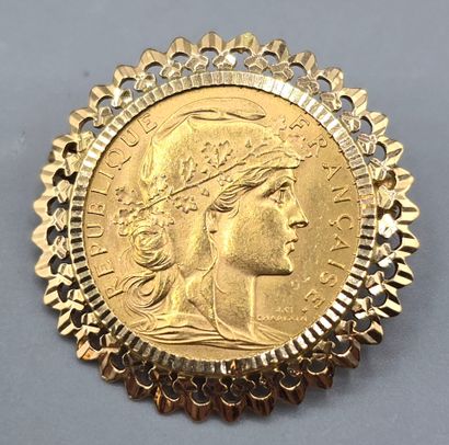 Pièce de 20 francs en or jaune montée en...
