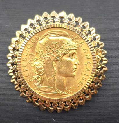 Pièce de 20 francs en or jaune montée en...