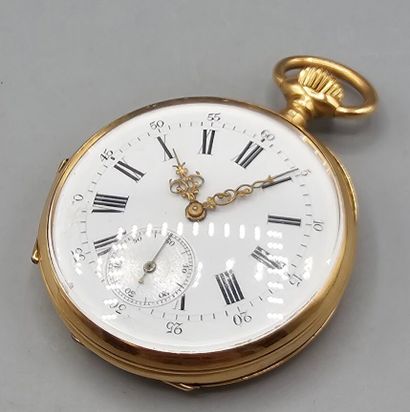 Montre de poche circulaire en or jaune 750°°...