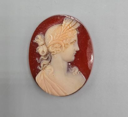 Camée de forme ovale en agate (?) sur fond...