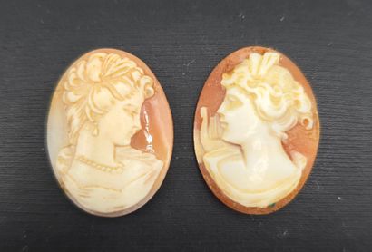 Deux camées sur coquillage de forme ovale,...