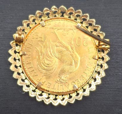 Pièce de 20 francs en or jaune montée en...