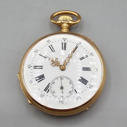 Montre de poche circulaire en or jaune 750°°...