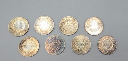 FRANCE. 
Lot de huit pièces de 50 francs...
