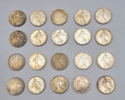 FRANCE. 
Lot de 19 pièces de 5 francs 