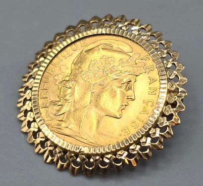 Pièce de 20 francs en or jaune montée en...