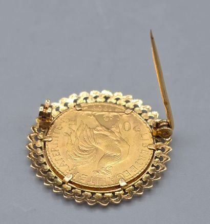 Pièce de 20 francs en or jaune montée en...