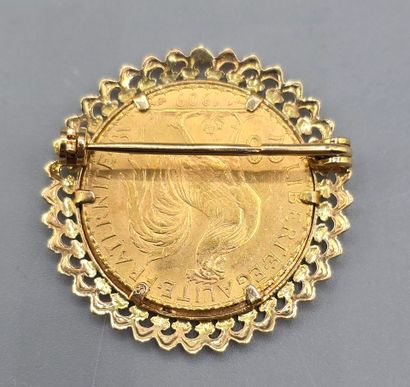 Pièce de 20 francs en or jaune montée en...