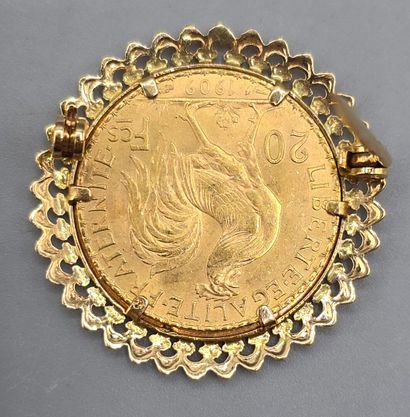 Pièce de 20 francs en or jaune montée en...