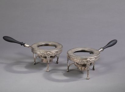 Paire de réchauds ou chauffe-plats en argent...