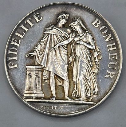 Lot de 4 jetons de mariage en argent (3 gravées...