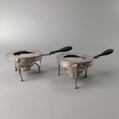 Paire de réchauds ou chauffe-plats en argent...
