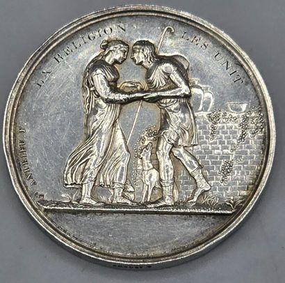 Lot de 4 jetons de mariage en argent (3 gravées...