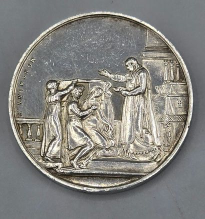 Lot de 4 jetons de mariage en argent (3 gravées...