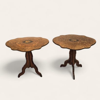 Paire de guéridons en placage de bois de...