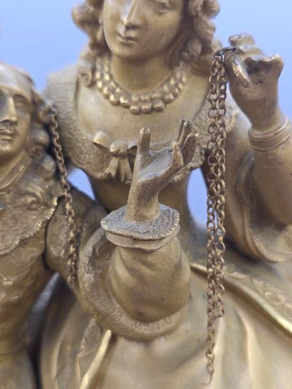 Pendule ou horloge romantique en bronze doré...