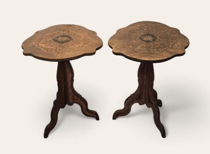 Paire de guéridons en placage de bois de...