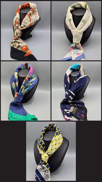 Reunion of 5 scarves:
-Karl LAGARFELD, silk...