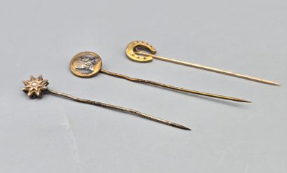 Set of three tie pins: 
- gilt metal tie...